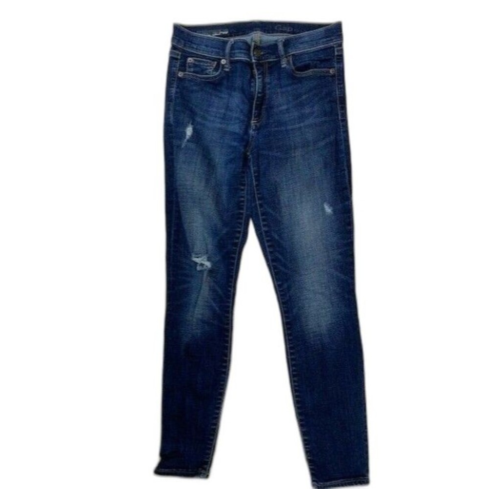 Gap 1969 Size 27s Women Jeans Stretch Med Wash Mid Rise Skinny Rip Torn Distress